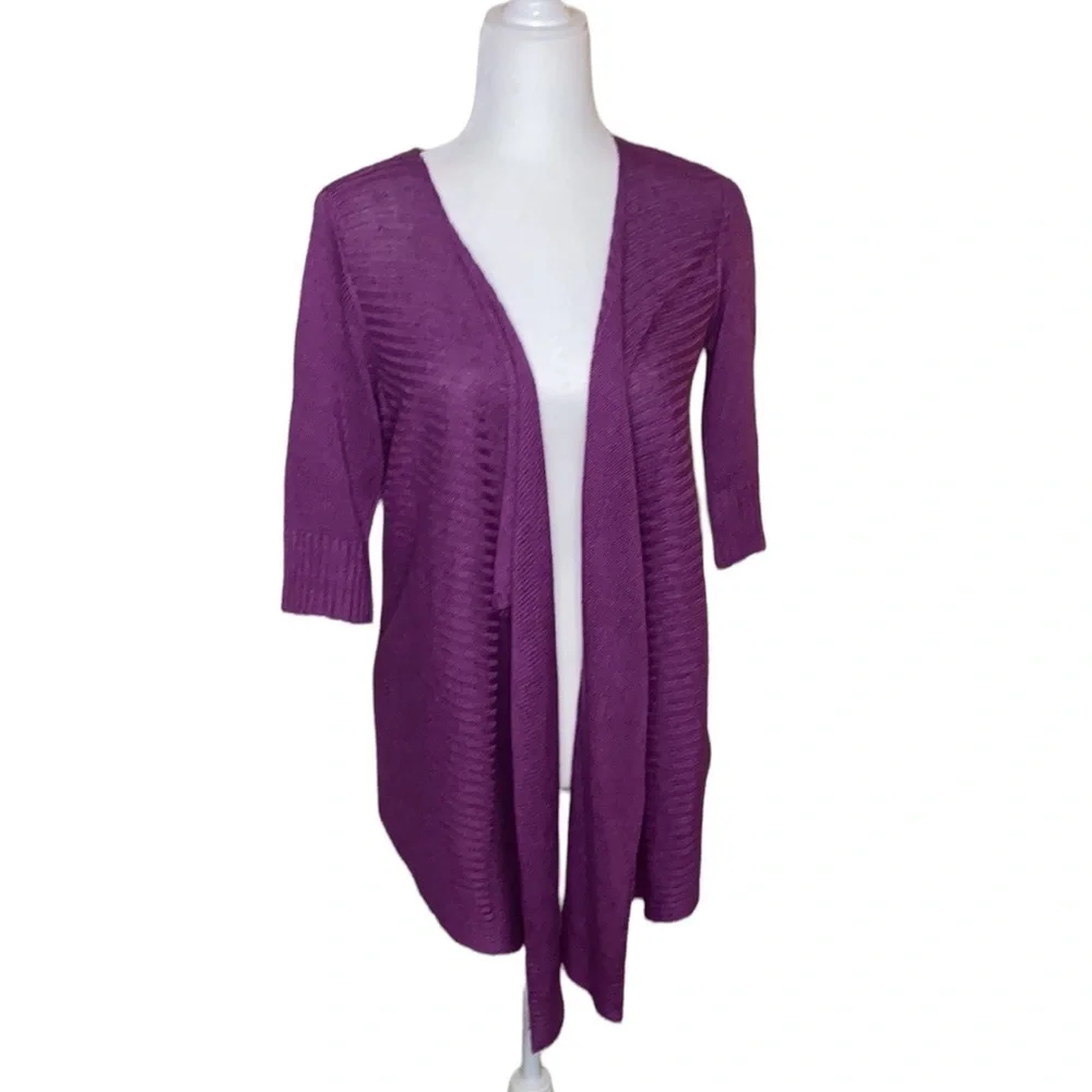 Eileen Fisher asymmetrical open front silk linen blend Cardigan Sweater